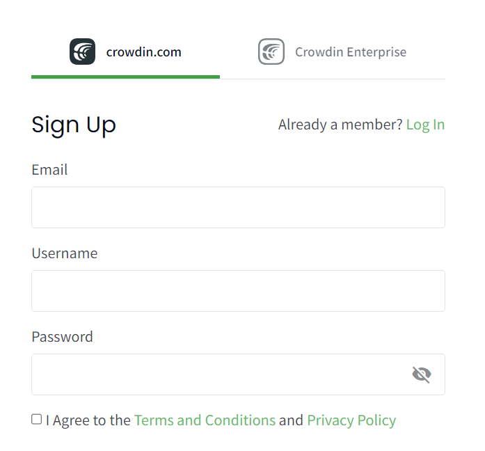 how to translate minthcm on crowdin sign up